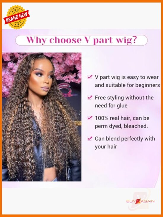 Deep Wave V Part Wig Human Hair 20 Inch 150% Density Glueless main image 3